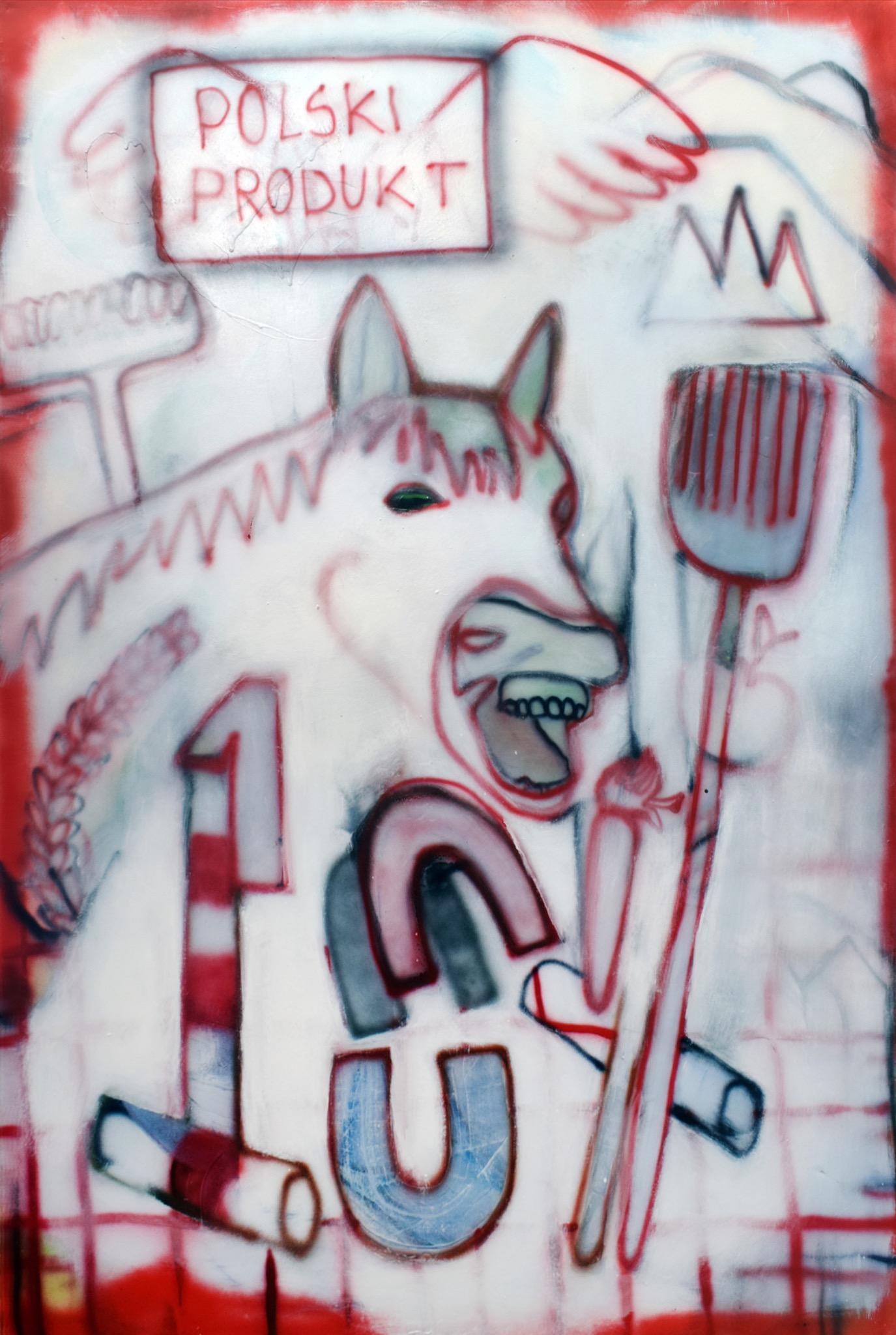 Koń, 120&nbsp;×&nbsp;180&nbsp;cm, farba olejno-ftalowa i&nbsp;tusz na&nbsp;płótnie, 2021