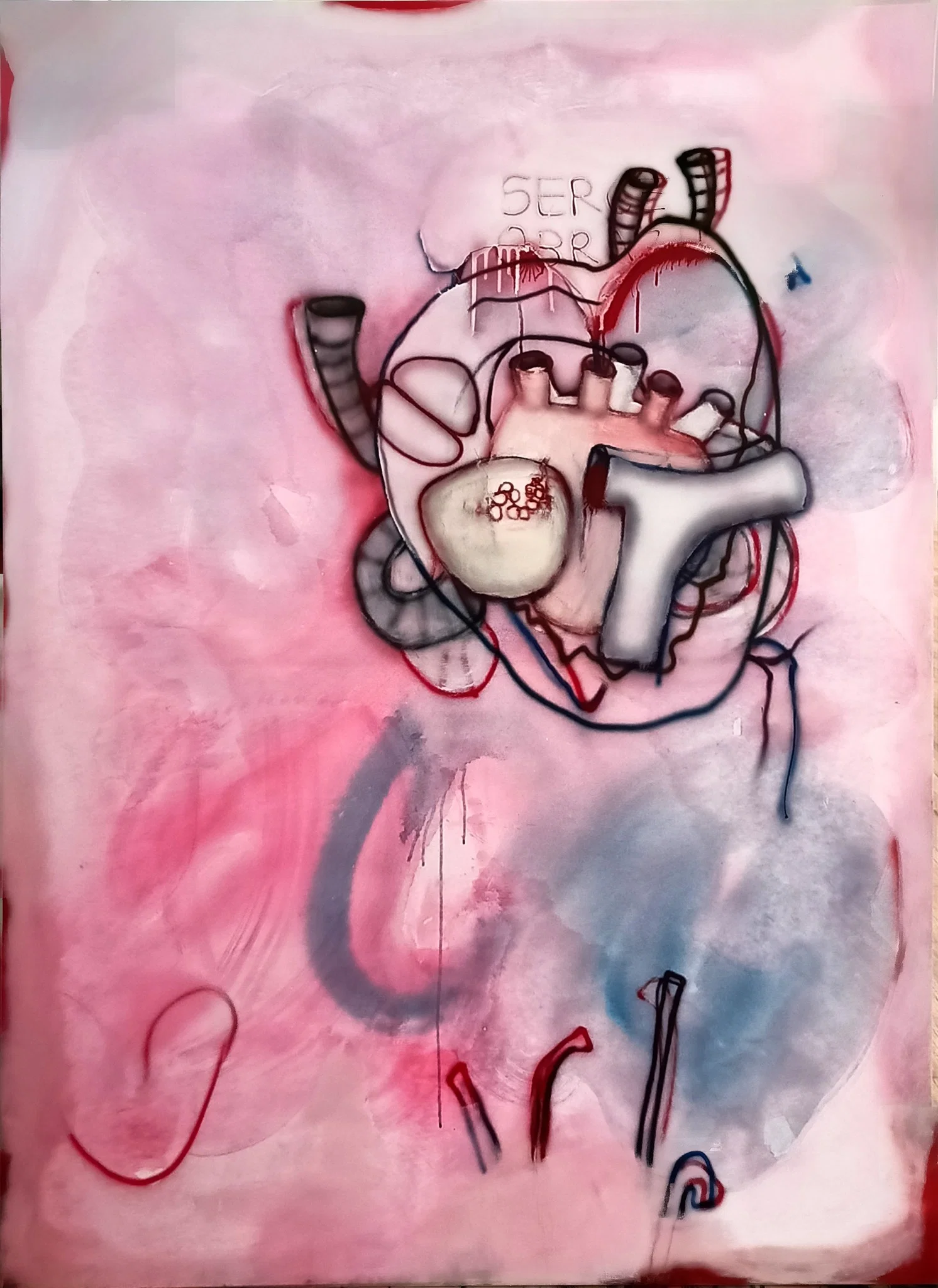 Serce, 130&nbsp;×&nbsp;180&nbsp;cm, farba olejno-ftalowa i&nbsp;tusz na&nbsp;płótnie, 2021