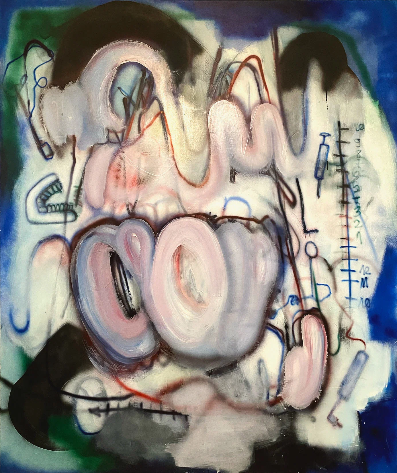 Cybermyszy, 150&nbsp;×&nbsp;180&nbsp;cm, farba olejno-ftalowa i&nbsp;tusz na&nbsp;płótnie, 2021