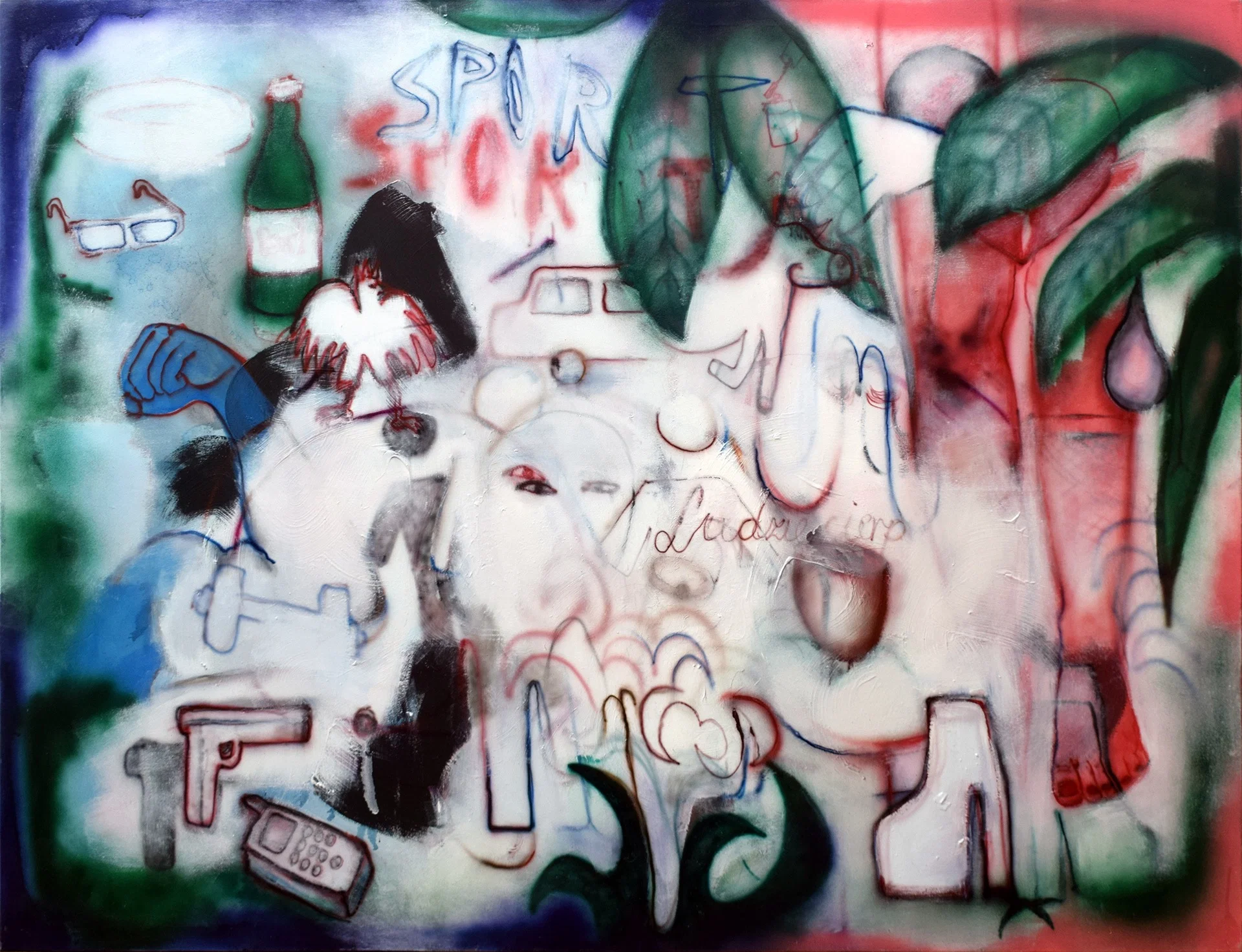 Men/Women, 200&nbsp;×&nbsp;150&nbsp;cm, farba olejno-ftalowa i&nbsp;tusz na&nbsp;płótnie, 2021