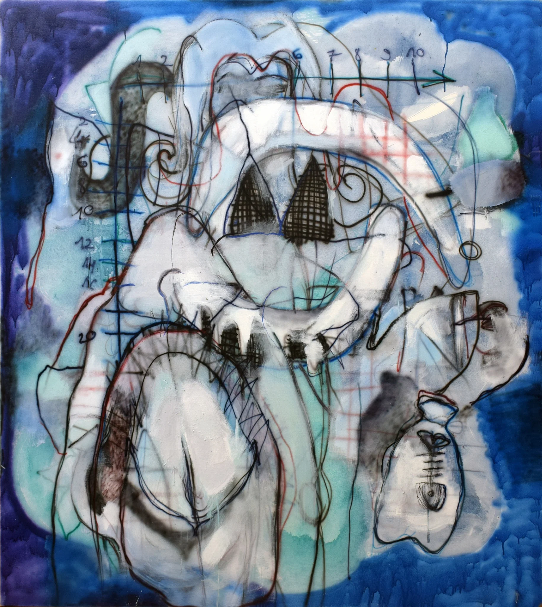 Szczęki, 150&nbsp;×&nbsp;180&nbsp;cm, farba olejno-ftalowa i&nbsp;tusz na&nbsp;płótnie, 2021